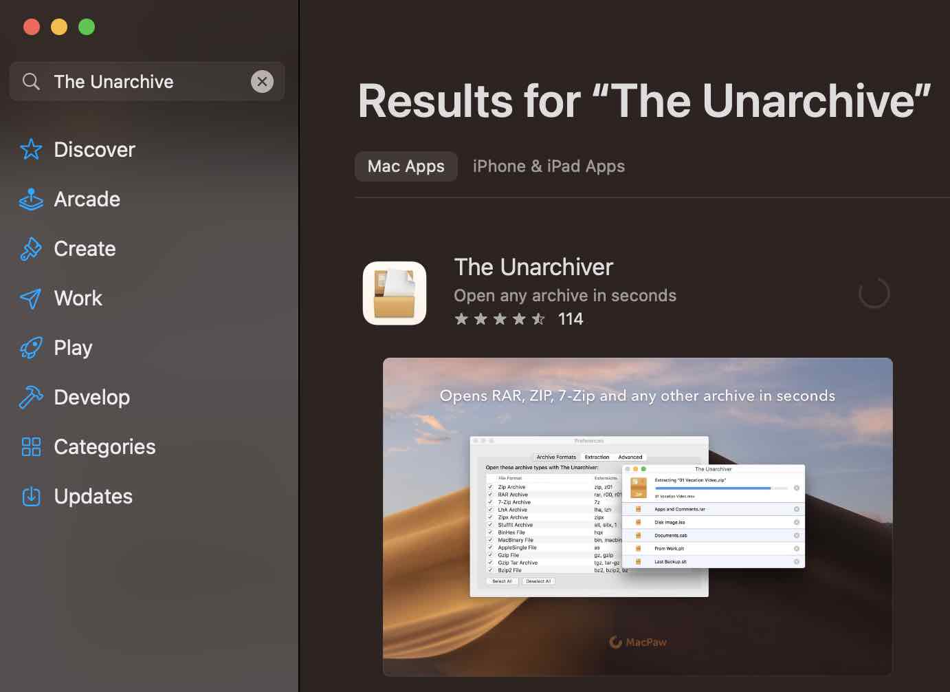 The Unarchive install on Mac using App Store